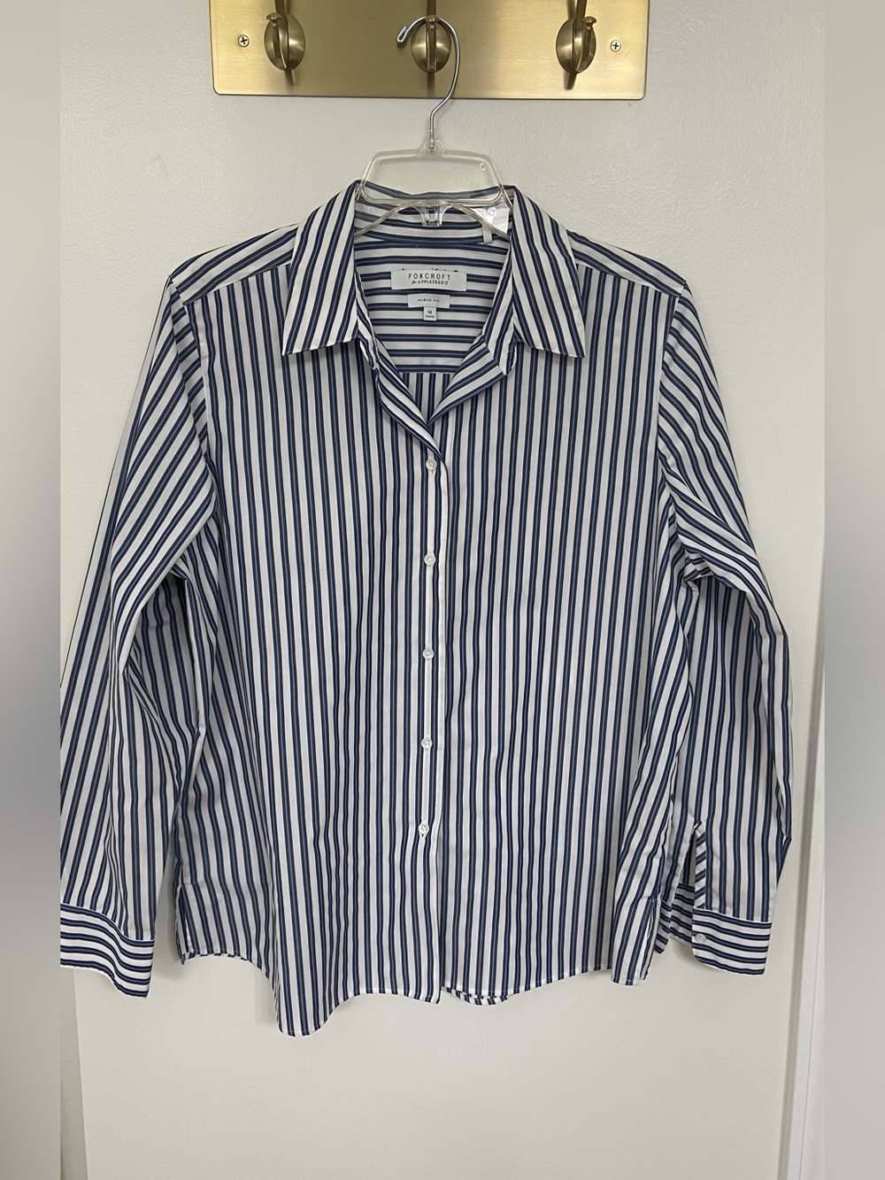 Classic Foxcroft for Appleseed’s women’s button-front shirt in a crisp blue, lig